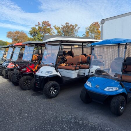 Lineup of pre-owned street legal carts at Mike's Golf Carts"